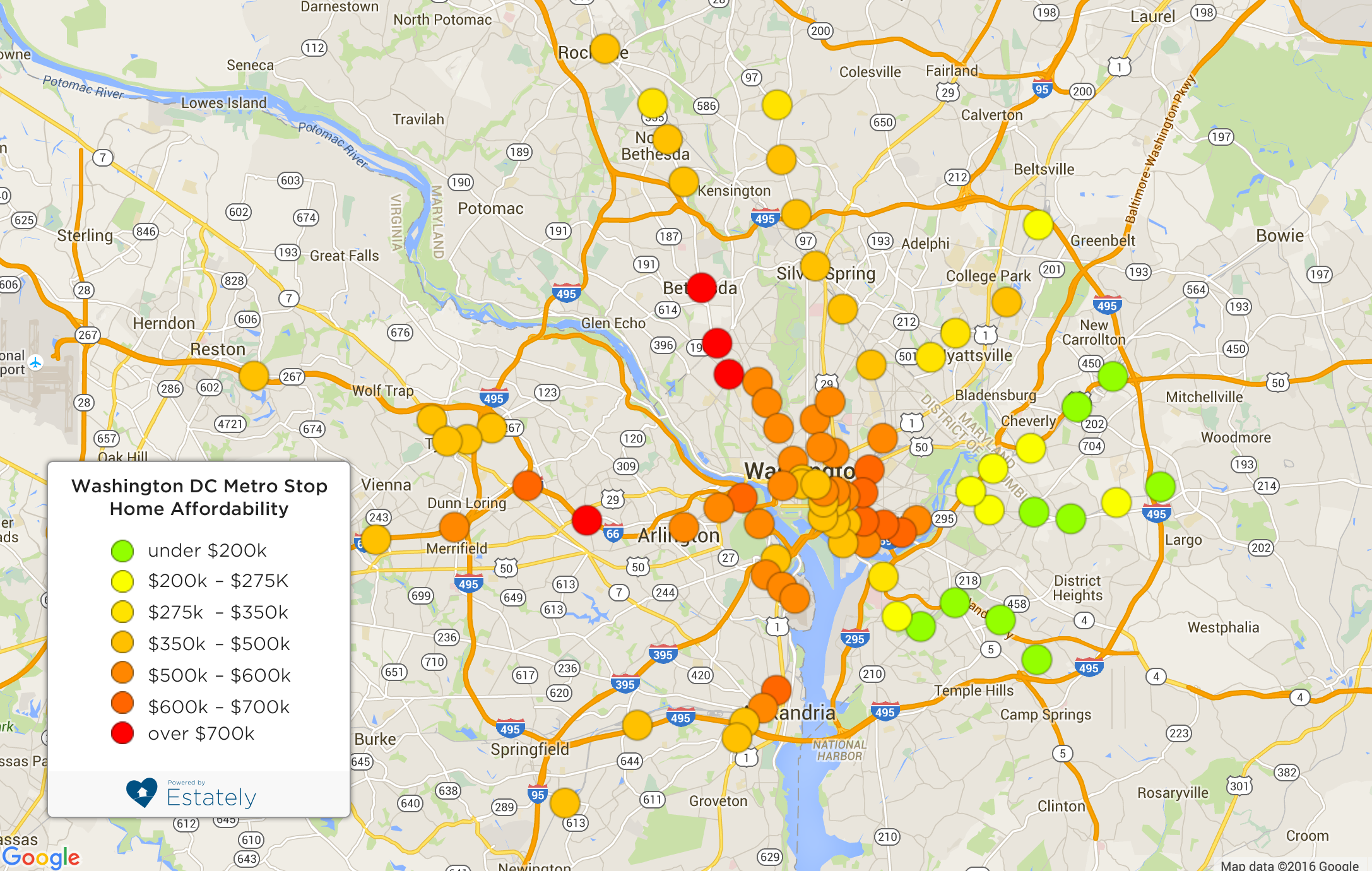 Washington DC Transit Stop Affordability Heat Map