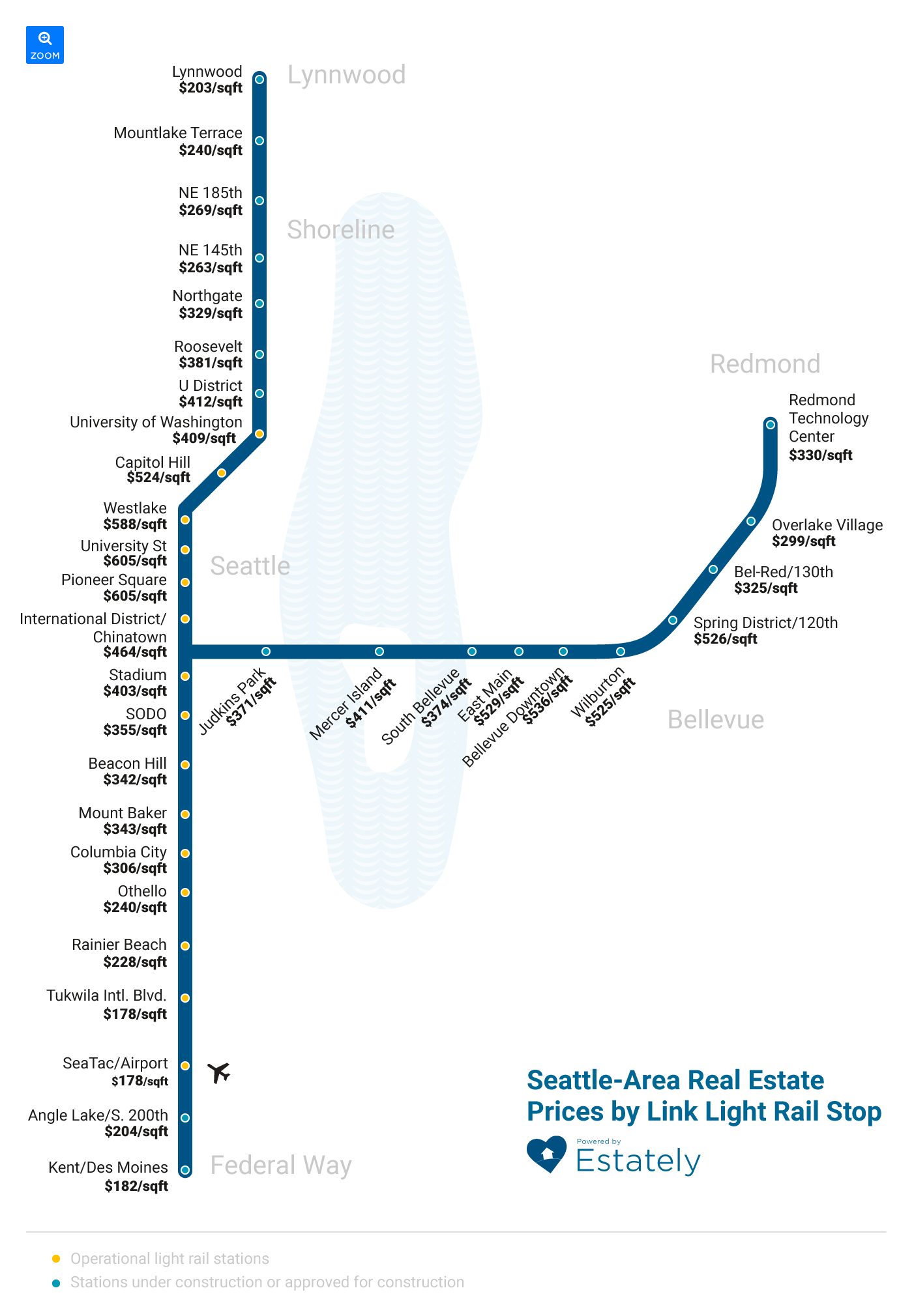 Seattle Area Home Prices by Transit Stop