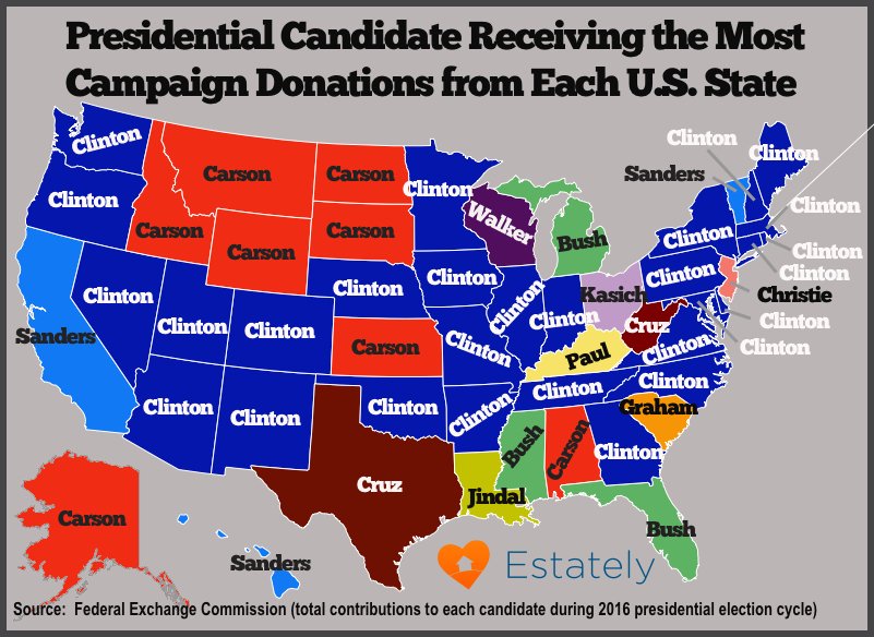 Presidential contributions map