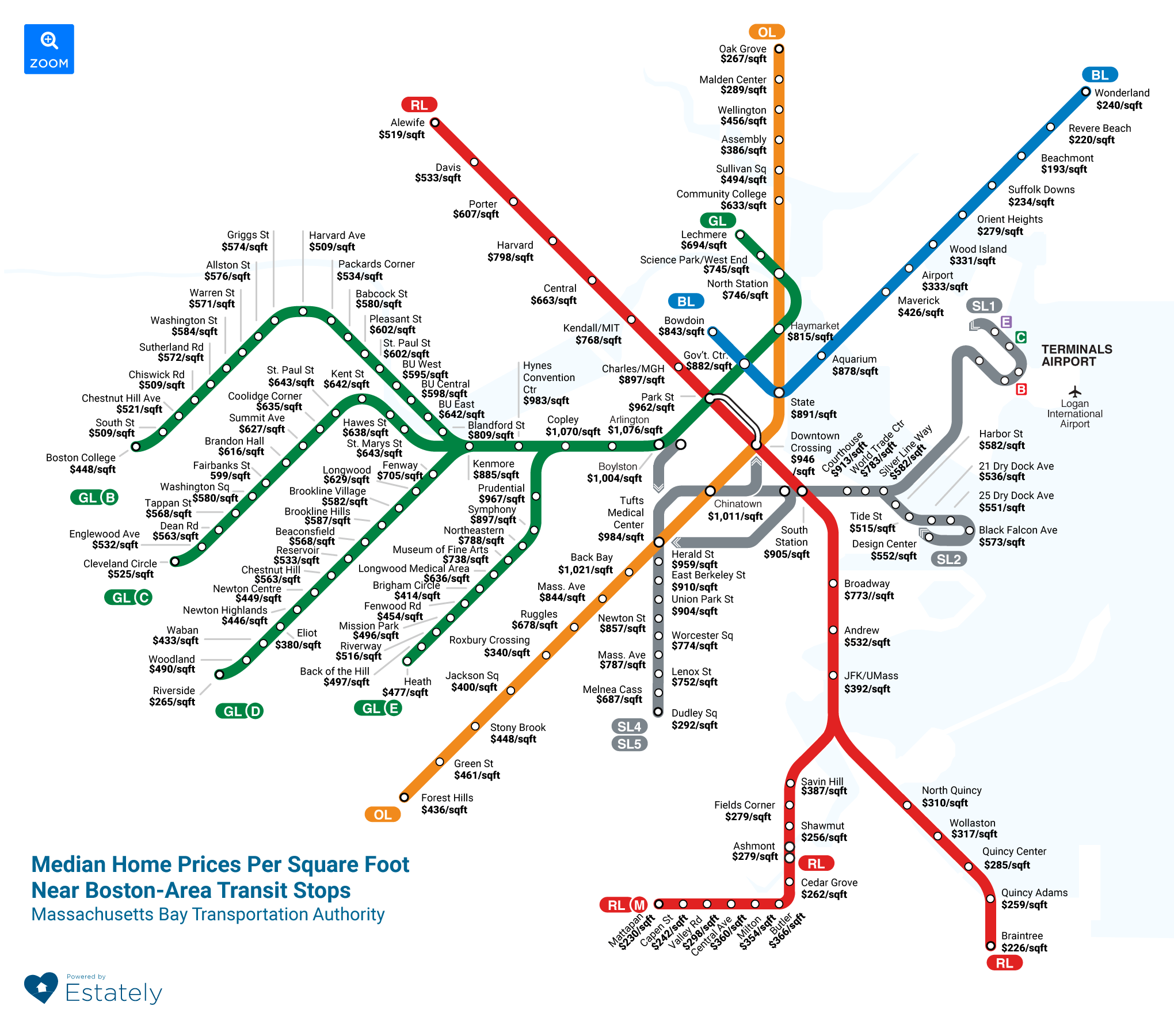 Boston Area Home Prices by Transit Stop
