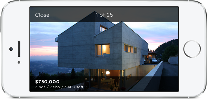 Horizontal iPhone displaying a detailed house image, showcasing the ability to zoom and view property details