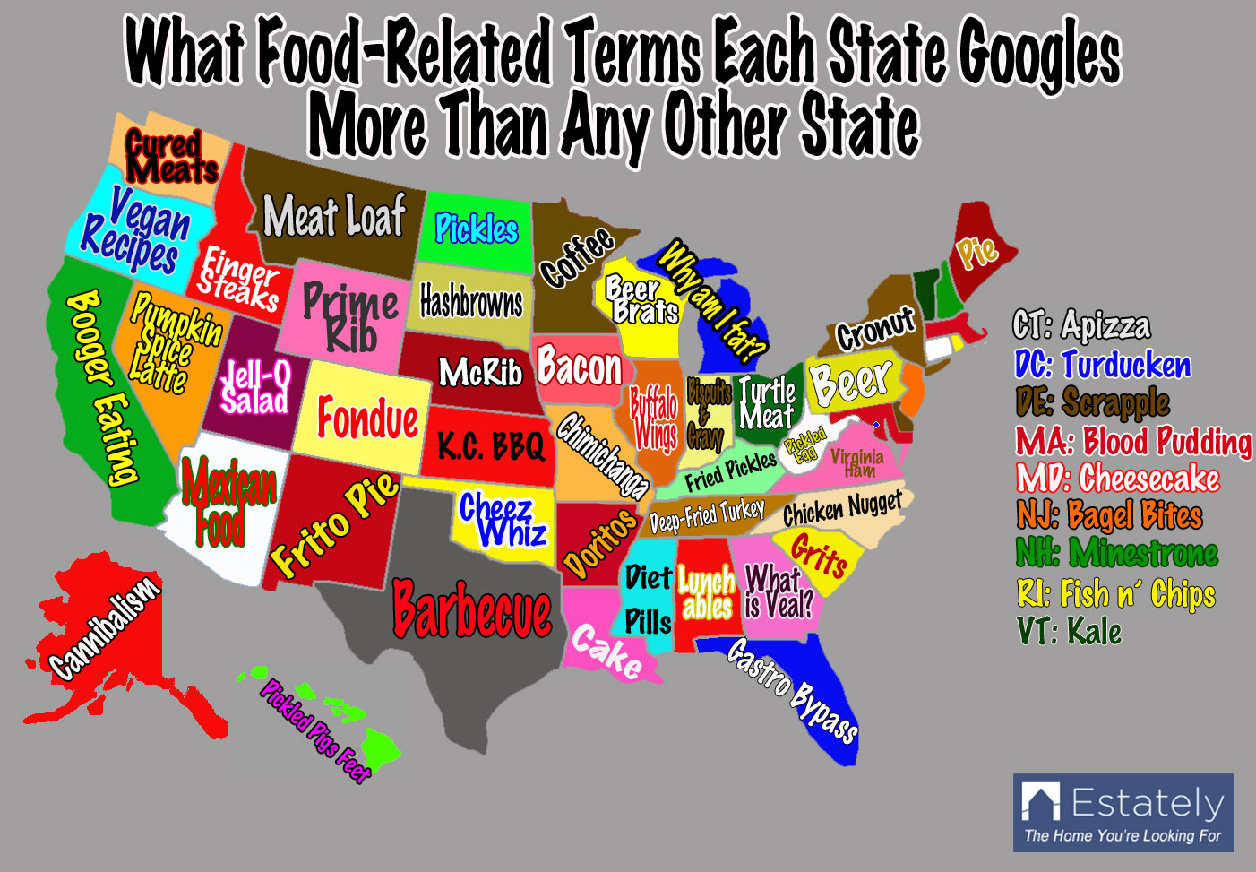 Each U S State s Food Preferences Based On Its Internet Search History 